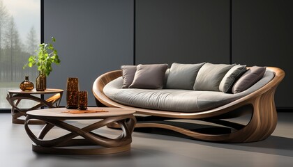 curved wooden sofa
