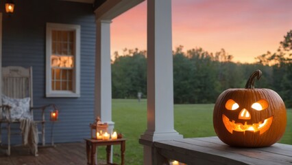 Jack O'Lantern on a porch 