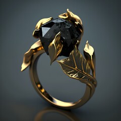 gold ring with a black diamond on it with a raw and mineral look Chaparral2 lush organic 