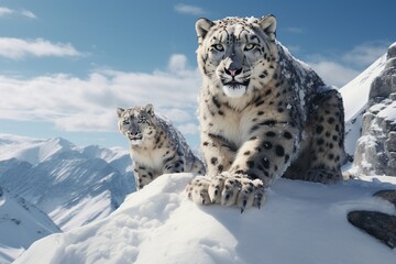 snow leopard in the snow, Generative AI