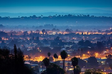 Twilight view of Yorba Linda, California, USA from city skyline. Generative AI