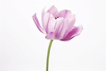 Closeup of a light purple tulip flower on a white isolated background. Generative AI