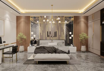 Modern Luxury Bedroom design. 3D Illustration Render