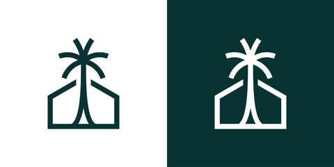 logo design combining a house building with palm trees.