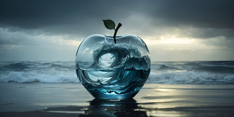 sea and a glass apple