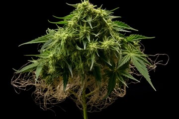 Fully matured cannabis bud with prominent hairs and leaves. Generative AI - obrazy, fototapety, plakaty