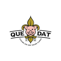 Cute Pig and Fleur De Lis Logo Inspiration for Barbecue, BBQ © Olinotila