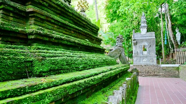 Ancient pagoda covered with moss of Wat Pha Lat in Chiang Mai Province, Thailand.