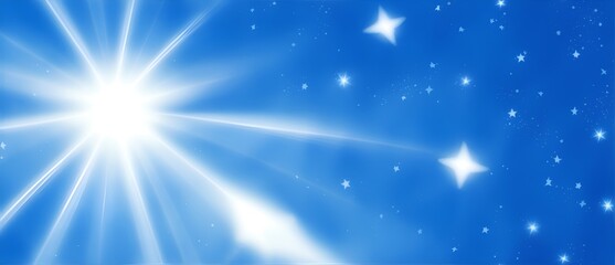 Naklejka na ściany i meble Blue light rays with stars from Generative AI