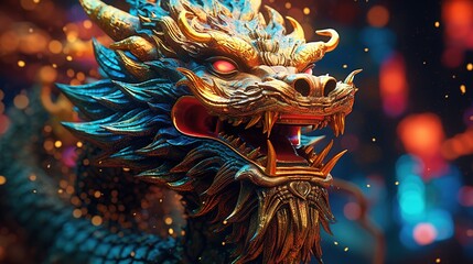 chinese dragon statue - obrazy, fototapety, plakaty