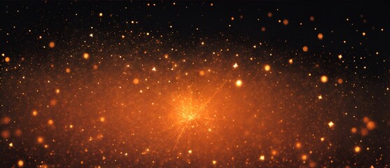 Orange glitter sparks and particles bokeh explosion on plain black background from Generative AI