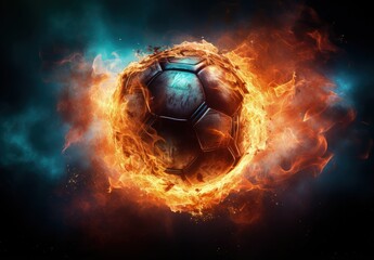 Obraz na płótnie Canvas Soccer ball on fire, black background. Generative AI