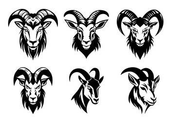 goat head logo set - vector illustration, emblem design on white background. - obrazy, fototapety, plakaty