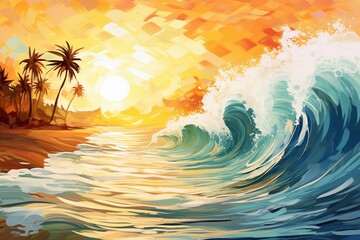 Fototapeta na wymiar Abstract tropical beach with sunlight wave, perfect for summer vacation or business travel. Generative AI