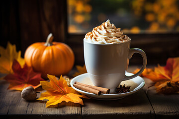 pumpkin spice late surrounded by fall decor