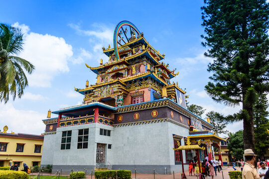 The Padmasambhava Buddhist Vihara, known locally as the Golden Temple, is part of the Namdroling Monastery in Bylakuppe, Karnataka, India.