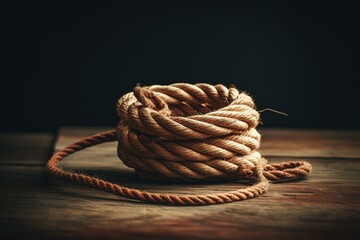 A coiled rope standing alone and distinct from the background. Generative AI
