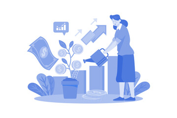 Woman watering a money tree