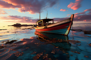 Fototapeta premium boat at sunset in a dreamy sky