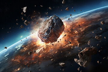 Asteroid space astronomy planet earth meteorite science - obrazy, fototapety, plakaty