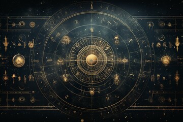 Mystical artwork: occult circle with celestial symbols. Generative AI - obrazy, fototapety, plakaty