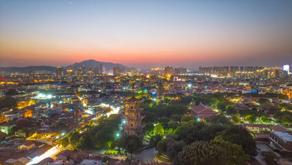 Aerial photography of the East and West Twin Towers of Kaiyuan Temple and West Street of Quanzhou City, Quanzhou City, Fujian Province, China