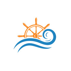 Cruise ship rudder logo design with sea waves. Logo for business, sailors, sailing. © Agus