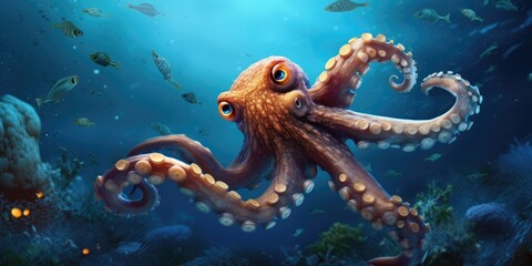 Fototapeta na wymiar a octopus swimming under water, generative AI