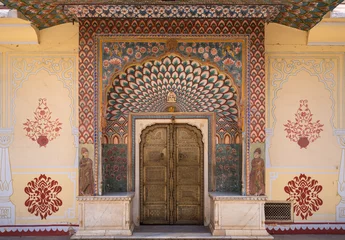 Fotobehang The Southwest Lotus Gate, dedicated to Shiva and Parvati, represents the summer season at The City Palace, Pink City, Jaipur,  Rajasthan, india © ting_149