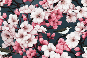 ビンテージ風のシックな桜の花のシームレスなパターン