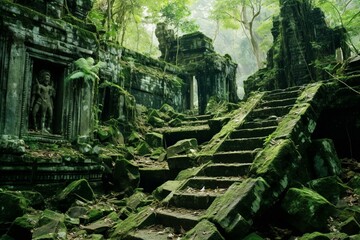 Fototapeta premium Temple forest ruins. Generative AI