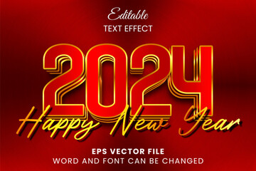 2024 happy new year  golden red luxury 3d editable vector text effect