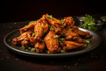 Spicy poultry wings on a plain backdrop. Generative AI