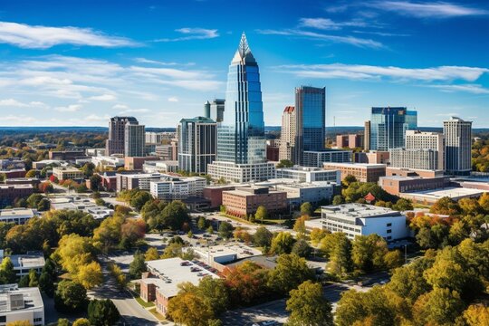Aerial view of downtown Raleigh skyline in North Carolina, USA. Generative AI