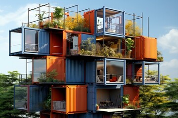 Creative reuse of shipping containers for eco-friendly dwellings and contemporary aesthetics. Generative AI
