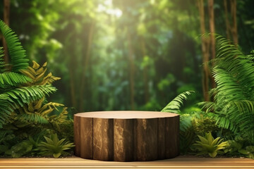 Podium in nature covered with trees for product showcase