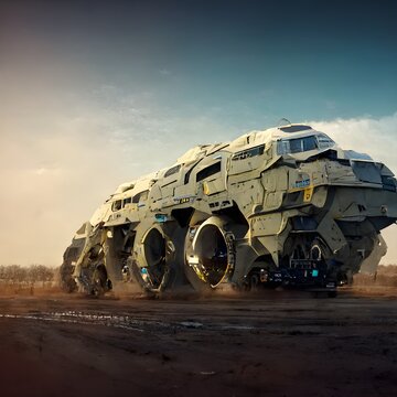 planet military transport vechicle with giant six wheels scifi hitech realistic proportional unreal engin artstation trends 
