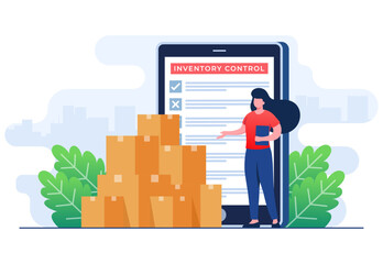 Online product inventory management concept flat vector illustration concept, Warehouse management, Managing incoming and outgoing goods - obrazy, fototapety, plakaty