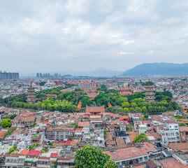 Fototapeta na wymiar Aerial photography of Quanzhou West Street and Kaiyuan Temple in Licheng District, Quanzhou City, Fujian Province, China