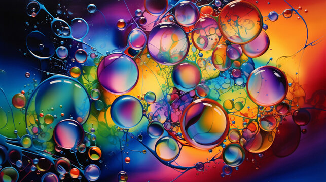 A mesmerizing wallpaper of colorful bubbles floating on a reflective surface, creating a serene and playful atmosphere.