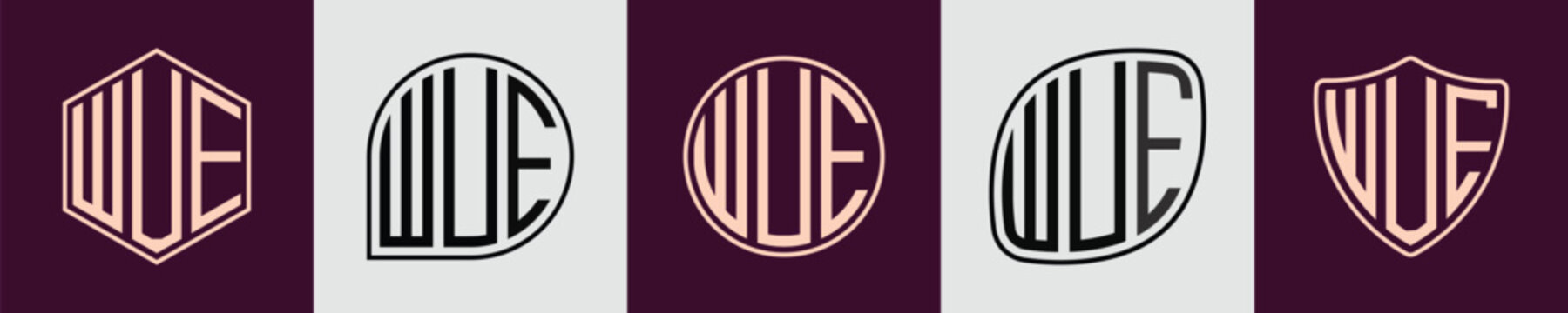 Creative simple Initial Monogram WUE Logo Designs.