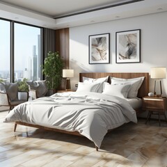 cosy and relax contemporary interior design bedroom nature light white and beige color scheme material element design beautiful house design concept