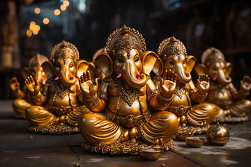 ganesha figurines,Religious souvenirs in India. Ganesha figurines in a gift shop,generative ai - obrazy, fototapety, plakaty