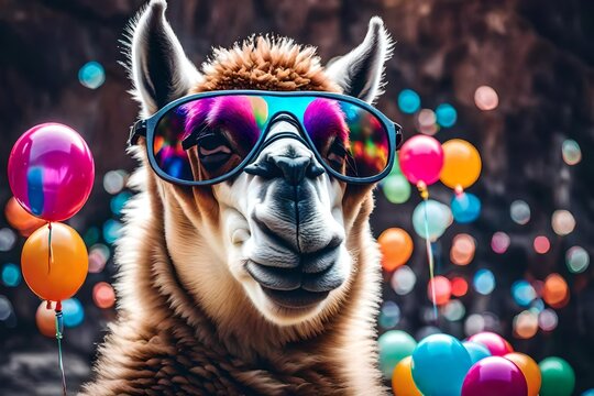 Happy Birthday Llama illustrated with cheerful colors and festive elements