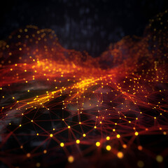 Obraz premium big data concept with dotted line in red and yellow - generative AI