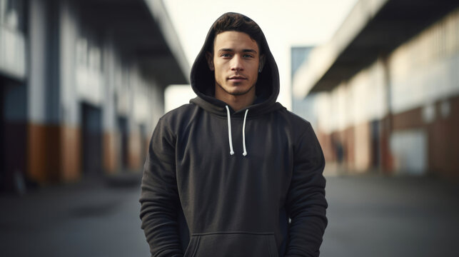 Hispanic man rocking a streetwear-inspired look with a hoodie,  joggers,  and sneakers