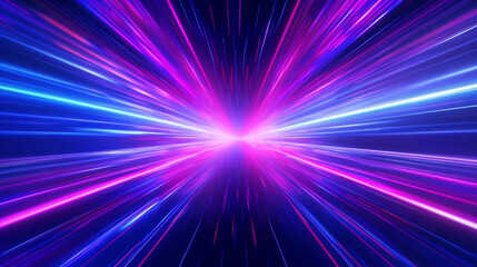 Blue and pink neon glow laser beam tunnel, high speed internet and digital concept abstract background. - obrazy, fototapety, plakaty