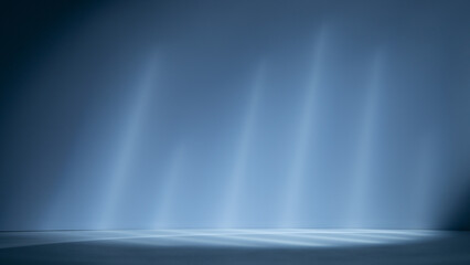 Empty light blue background for product presentation with lights and shadows on the wall and floor