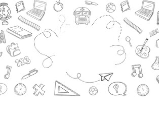 Digital png illustration of school tools with space for text on transparent background