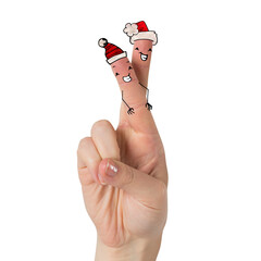Digital png photo of hand with puppets on fingers on transparent background
